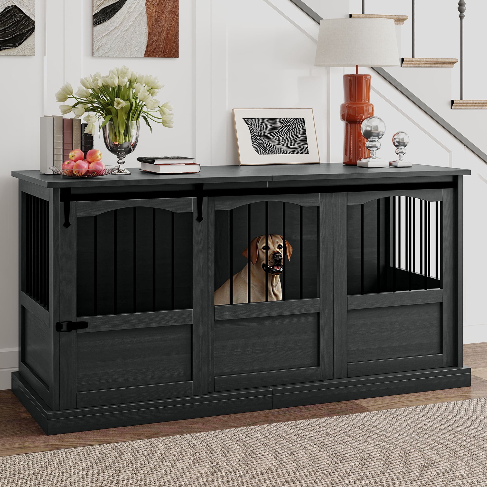 Homiflex 53.54 Inch Wooden Dog Crate Furniture Heavy Duty Dog Kennel ...