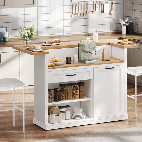 Homiflex 55" Kitchen Island with Storage, Lrage Island cart with wheels, White