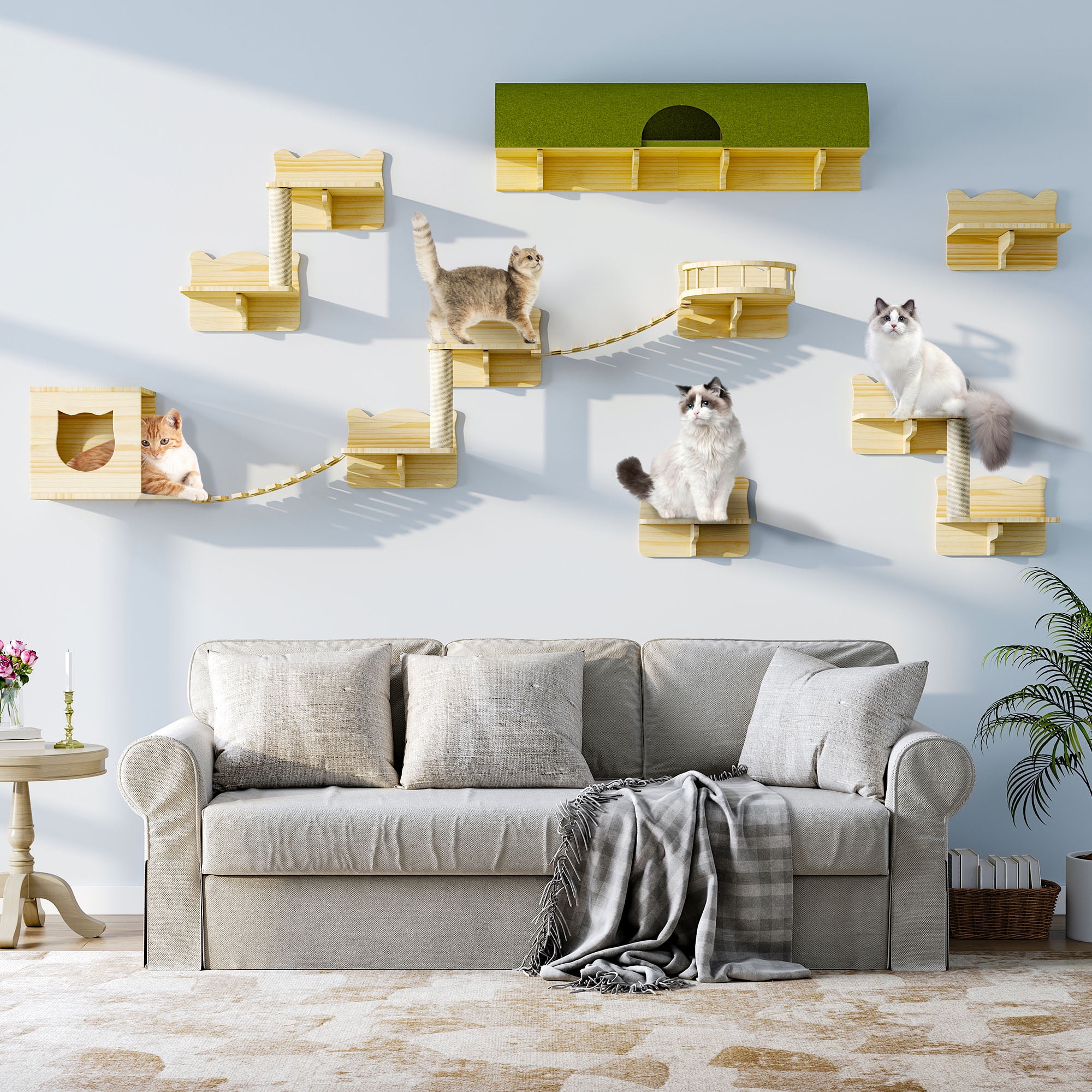 Homiflex Cat Wall Shelves Set, 16PCS Wooden Cat Wall Furniture with