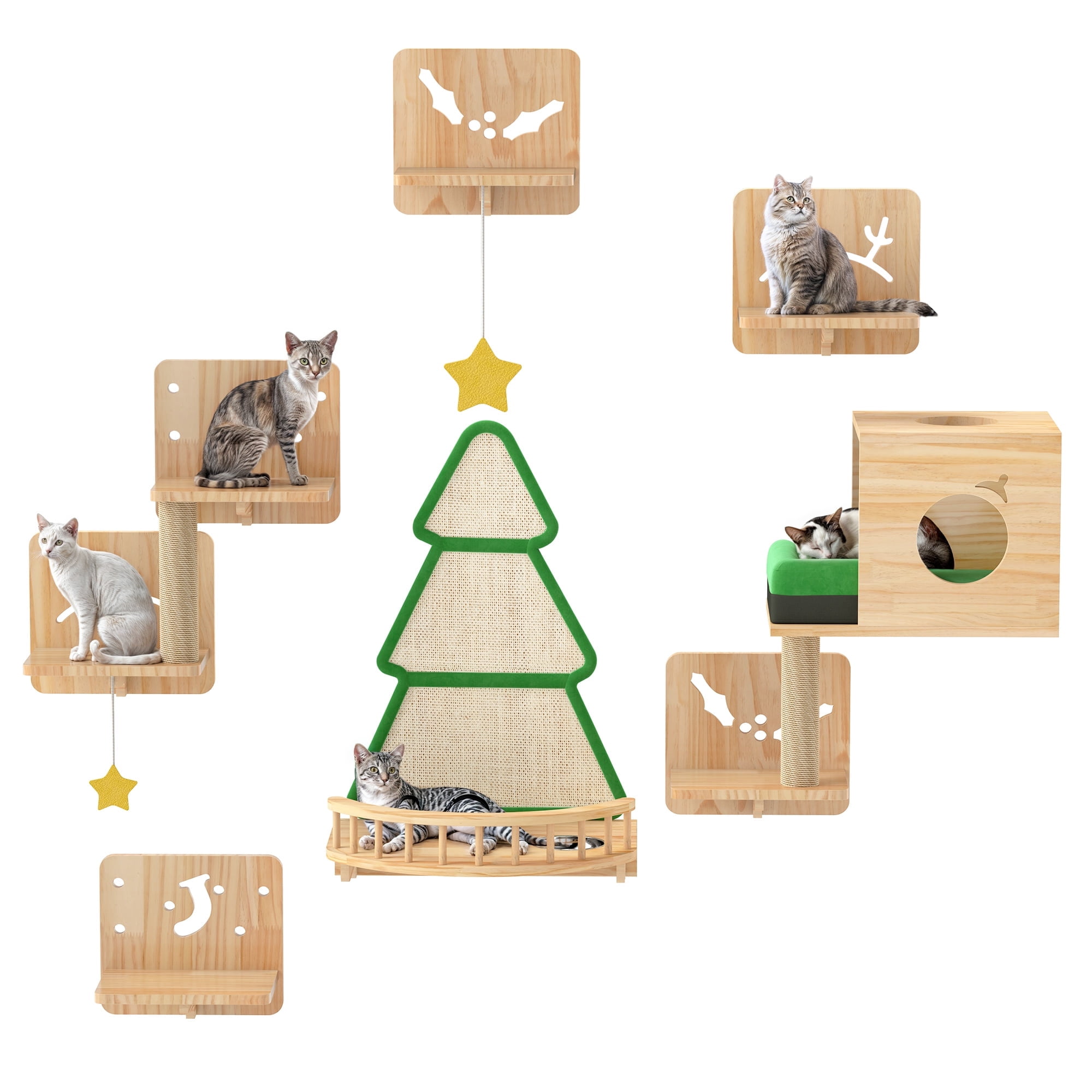 Picture of Homiflex Cat Wall Shelves and Perches Set, 13PCS Wood Wall Cat Shelf ...