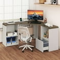 thumbnail image 1 of Homiflex L Shaped Desk with File Drawer 59" Modern Corner Computer Desk with Storage L Shape Home Office Desk Executive Desk with Power Outlets Storage Shelves File Cabinet for Working Writing, White, 1 of 7