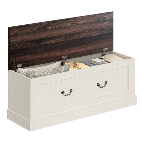 Homiflex Storage Bench, 47.2" Wooden Storage Chest with 3 Safety Hinges, Farmhouse Blanket Chest for Entryway Living Room, Brown and Rustic White