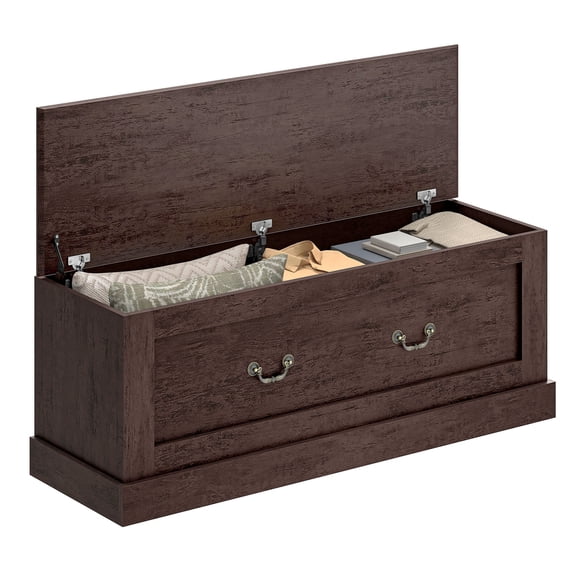Homiflex Storage Bench, 47.2" Wooden Storage Chest with 3 Safety Hinges, Farmhouse Blanket Chest for Entryway Living Room, Red Brown