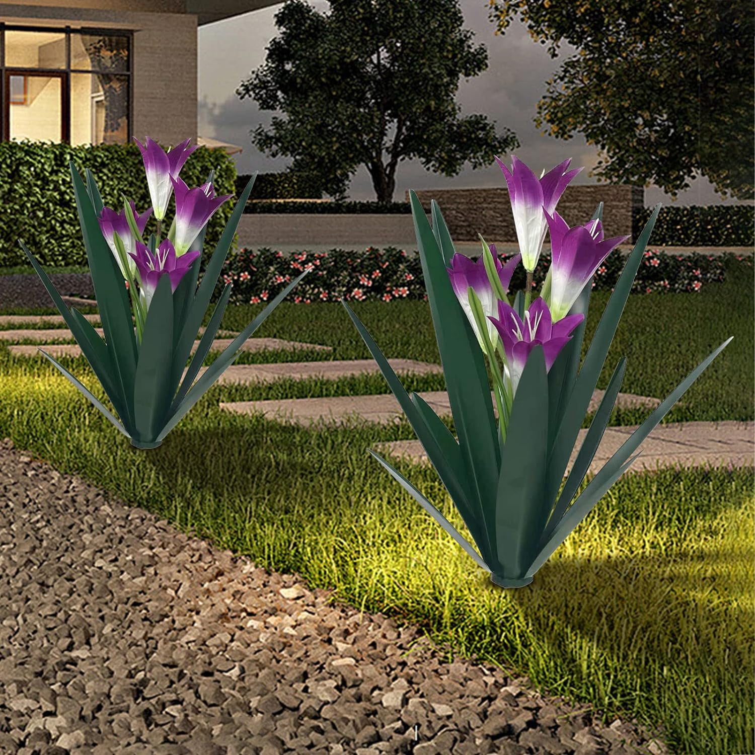 Homight Metal Agave Plant Outdoor Decoration Lily Mexican Yard Art Garden Gift Home Decor Hand Painted Metal Agave Garden Yard Statue, Outdoor Lawn Ornaments (2 Big Red Lilies)