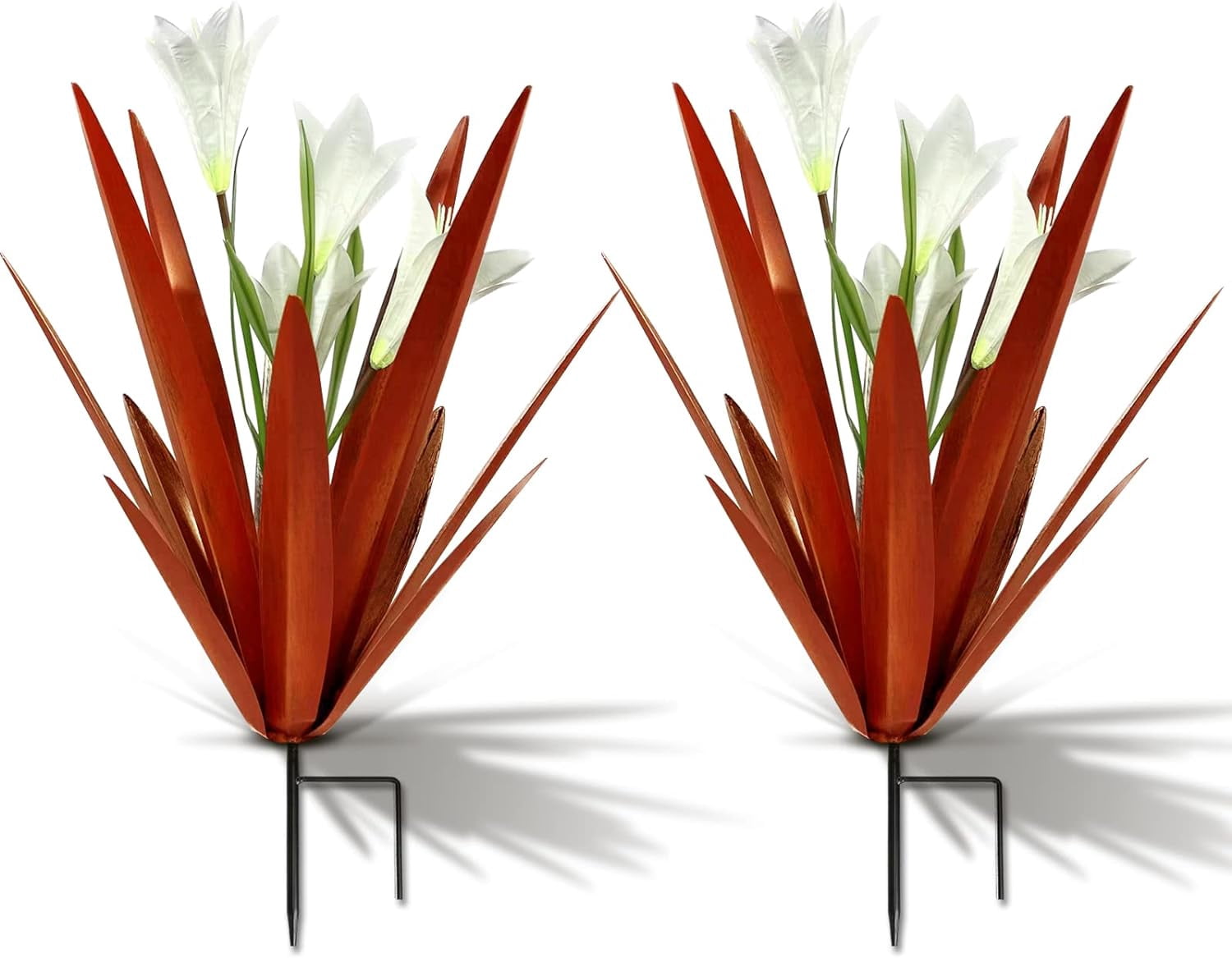 Homight Metal Agave Plant Outdoor Decoration Lily Mexican Yard Art Garden Gift Home Decor Hand Painted Metal Agave Garden Yard Statue, Outdoor Lawn Ornaments (2 Big Red Lilies)