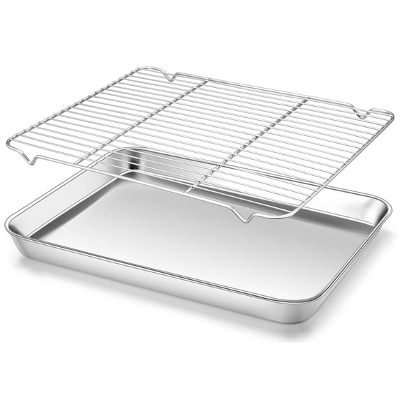 Homikit Baking Sheet Pan with Rack Set, 18" x 13" Nonstick Half Cookie Sheets for Baking Cooking Tray with Wire Cooling Rack, Stainless Steel Bakeware Bacon Pans for Oven Toaster, Dishwasher Safe