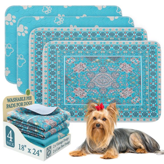Homimp Washable Pee Pads for Dogs, 4 Pack Reusable Puppy Pads, Absorbent and Leakproof Dog Pee Pads, Non Slip Puppy Training Pads, Pet Mat for Floor, Crate, Couch, Whelping, 18"x24"