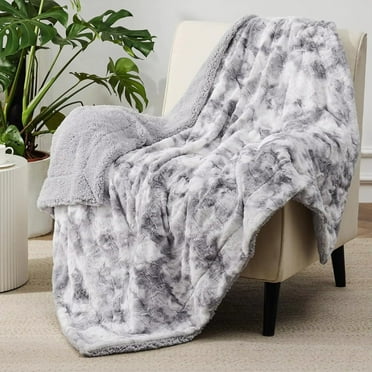 Homing Fuzzy Blanket for Couch and Bed - Soft Sherpa, Warm Faux Fur, Reversible Throw in Gray