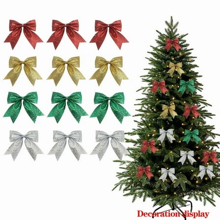 Homirary 12pcs Christmas Bows, Bows for Christmas Tree Decorations Bows with Gold Twist Ties