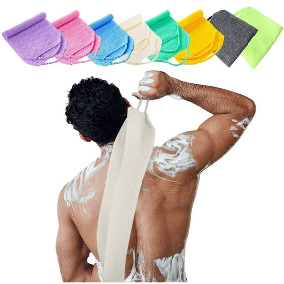 Homirary 2 Packs Double-sided Exfoliating Bath Towel, Exfoliating Elastic Bath Towel, Durable Stretchable Pull Strap Wash Cloth Scrub Washcloth