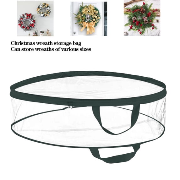 Homirary 30" Christmas Wreath Storage Bag with Green Handles & Dual Zipper, Holiday Xmas Durable Material Storage Container, 1 Piece