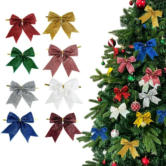 Homirary Christmas Bow Tree Topper, Christmas Bows with Gold Twist Ties, 8 Pack, One Size