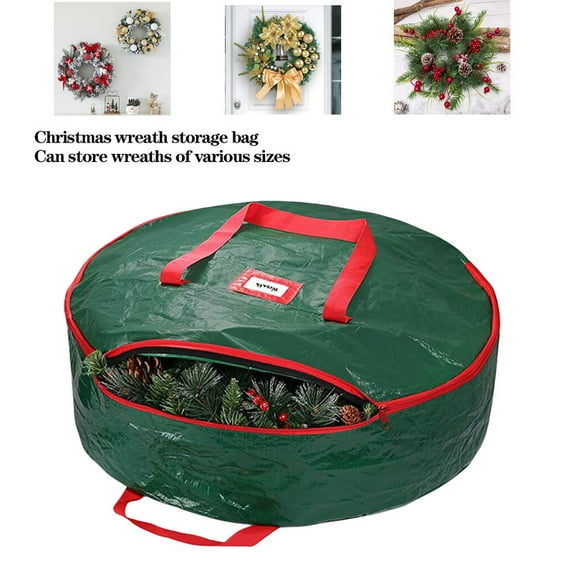 Homirary Green Christmas Wreath Storage Bag, Holiday Wreath Storage Bag with Red Durable Handles & Dual Smooth Zipper, PE Material, 1Piece, 30"