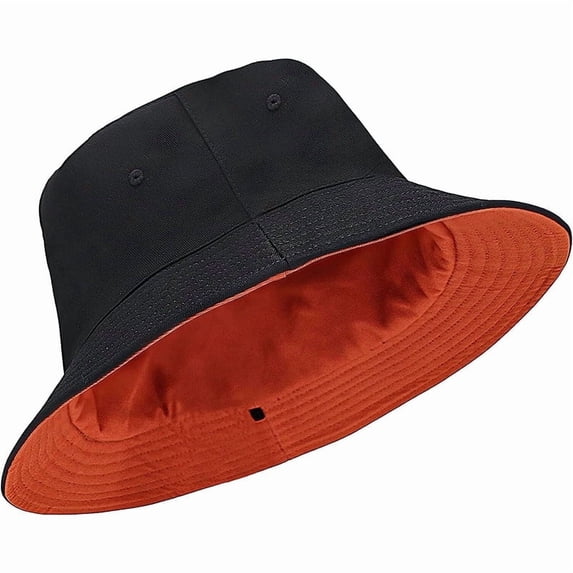 Homirary XXL Oversize Bucket Hat Reversible, Fisherman Sun Cap with Chin Strap, Travel Beach Outdoor Hat for Men & Women, Black / Orange, 1 Pack