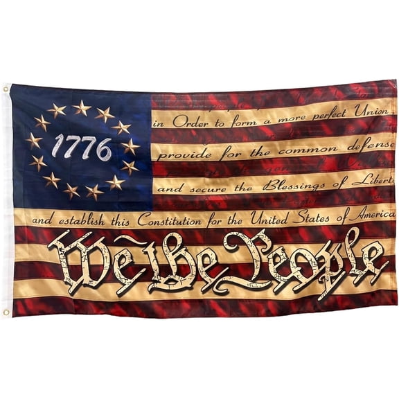 Homissor We the People Flag 1776 Betsy Ross Flags 3x5 Feet Tea Stained 13 Star Colonies Primitive Vintage US USA Flags Banner Heavy Duty American 250th Anniversary Decorations