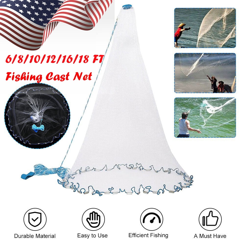 Homitt 6/8/12/16/18FT Hand Throw Fishing Net Saltwater Fishing Cast