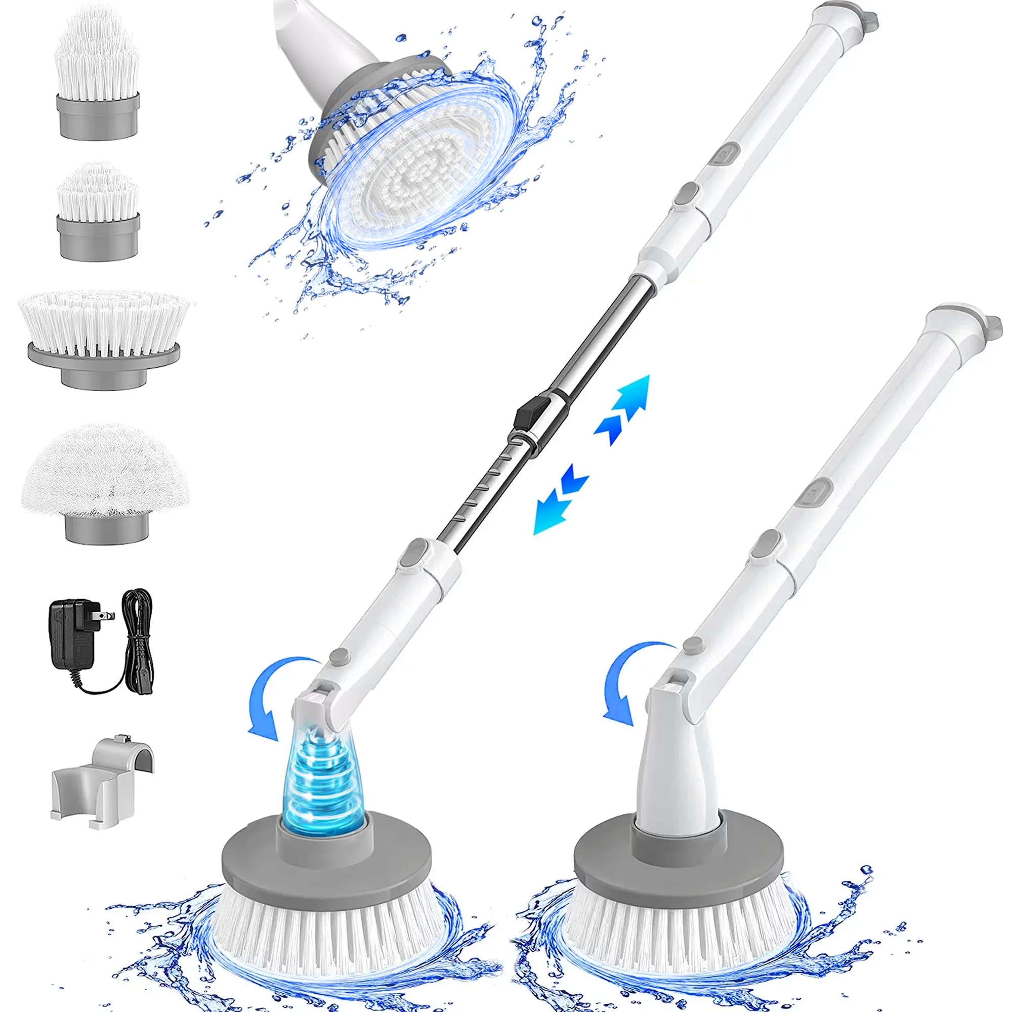 Homitt Electric Spin Scrubber, 1.5H Power Cleaning Brush 2 Speed Extendable for Shower Bathroom Bathtub Tile Sink Corners, Stainless Steel+Superior ABS, Durable Stiff Bristles - image 1 of 18