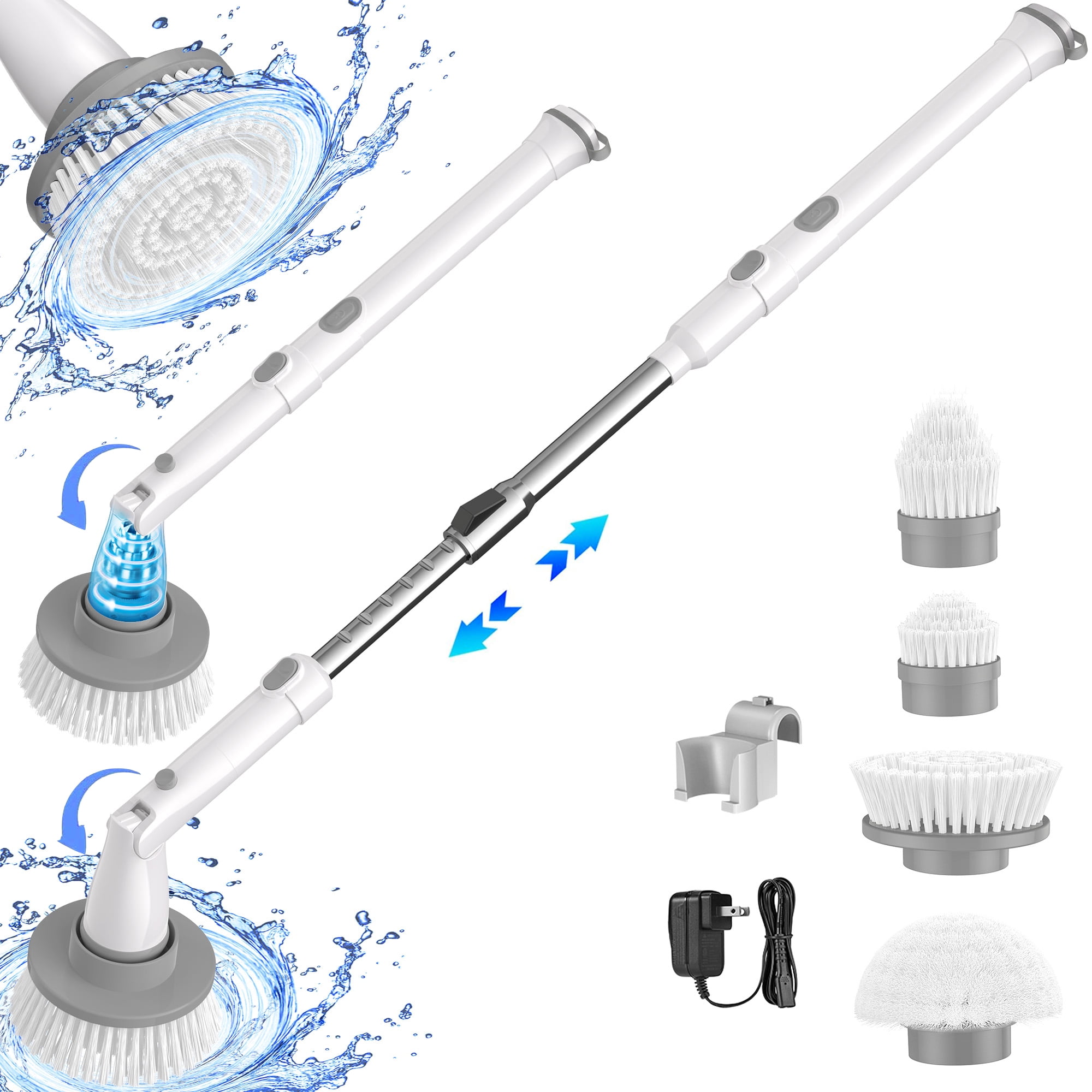 Homitt Electric Spin Scrubber, Stiff Brushes, 1.5H Cordless Shower