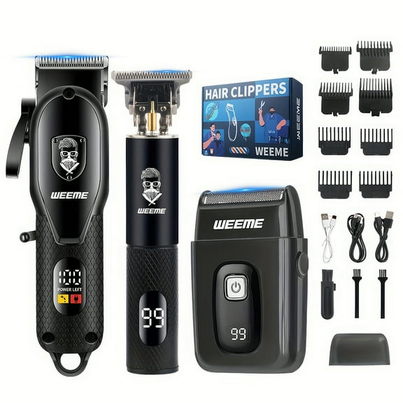 Homitt Professional Hair Clipper Set for Men, 3 Pack Set with Shaver, Cordless Rechargeable Hair Clipper Set And Trimmer Set, Hair Clipper Set with Led Display, Gifts for Men