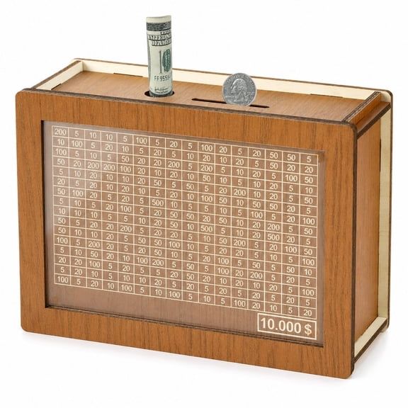 Homivra 10000 Savings Challenge Wooden Box,Money Vault Coin Bank