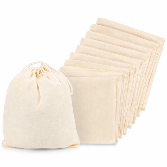 Homivra 10pcs Cheesecloth Strainer Bags,Reusable Cotton Drawstring Filter Bags for Herbs,Spices,Cooking,18x20cm