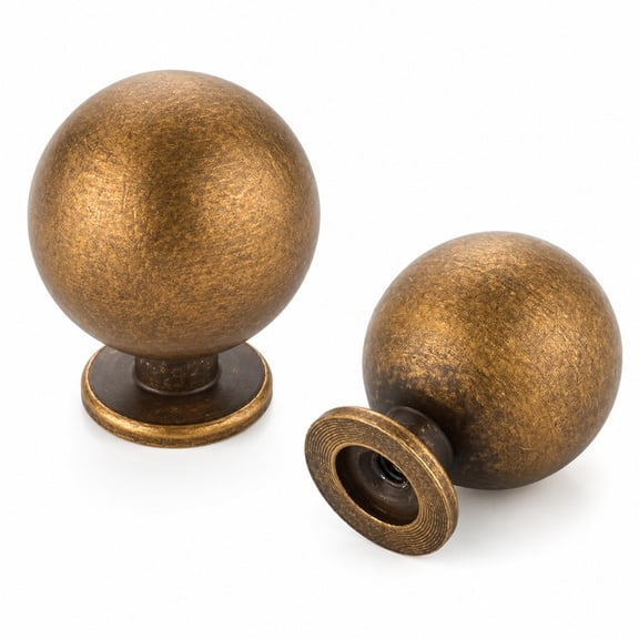 Homivra 2 Pack Antique Brass Cabinet Knobs, Round Ball Drawer Knobs for Cabinets and Dressers, 1" Diameter