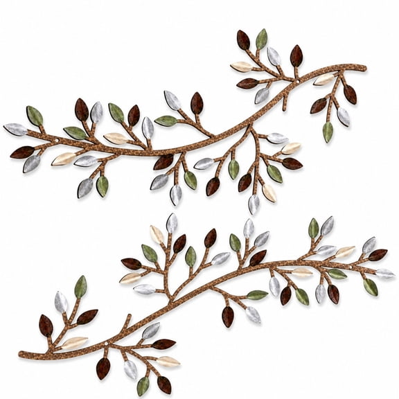 Homivra 2Pcs Metal Tree Leaf Wall Decor Vine Olive Branch Leaf Wall Art Wrought Iron Scroll Sculptures Above the Bed,Living Room,Outdoor Decoration
