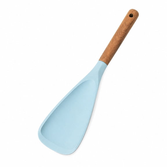 Homivra Cooking Spoon for Nonstick Cookwares,Great for Cooking and Serving Sturdy BPA-Free Matte Silicone,Wood Handle Spoon for Mixing,Scoop,and Scrape (Light blue)