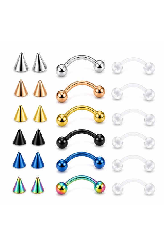 Eyebrow Piercing Jewelry Vertical Labret Lip Jewelry Curved Barbell 16G Tiny Eyebrow Rings Belly Ear Helix Conch for Women Men with Clear Piercing Retainer