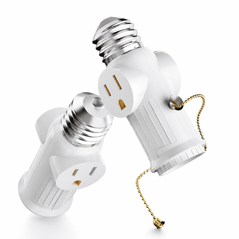 Homivra Light Socket To Plug Adapter 2 Pack Pull Chain 2/3 Prong Light Socket Adapter E26/E27 Light Bulb Socket Polarized Plug Converter For Garages Living Rooms