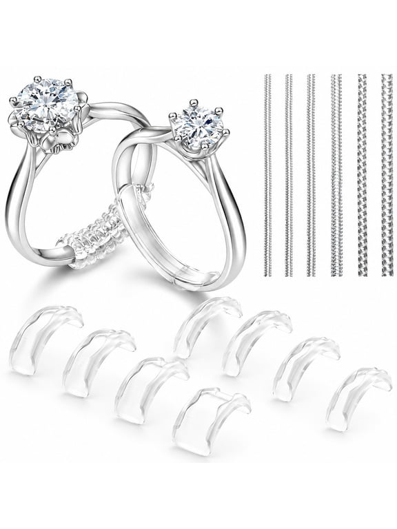 Ring Sizers for Loose Rings,14 Pack Invisible Ring Size Adjuster Silicone,Ring Guards Spacer Tightener Resizer Fitter,Make Ring Smaller Without Resizing Thick Band (Transparent-14PCS)