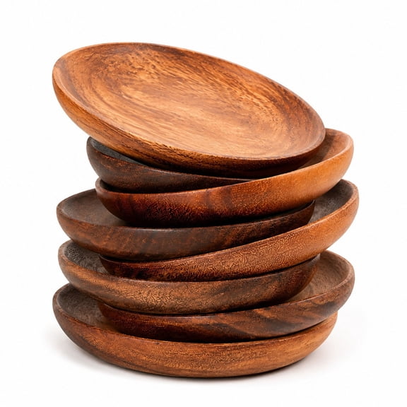 Homivra Wooden Dinner Plates Set of 7,Round Wood Serving Tray Wooden Plates for Eating Salad Fruit Food Dishes Platter Boards Plate Cheese Serving Board Serving Platters