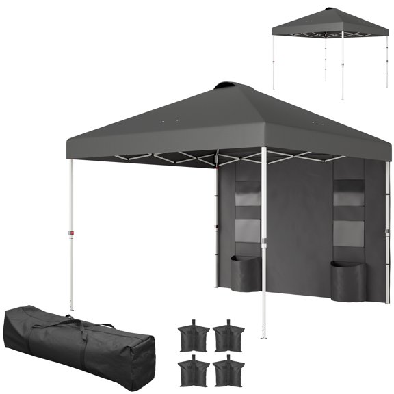 Homiyad 10' x 10' Pop Up Canopy Tent w/ Sidewall, Height Adjustable Instant Sun Shelter w/ Storage Pockets, Dark Gray