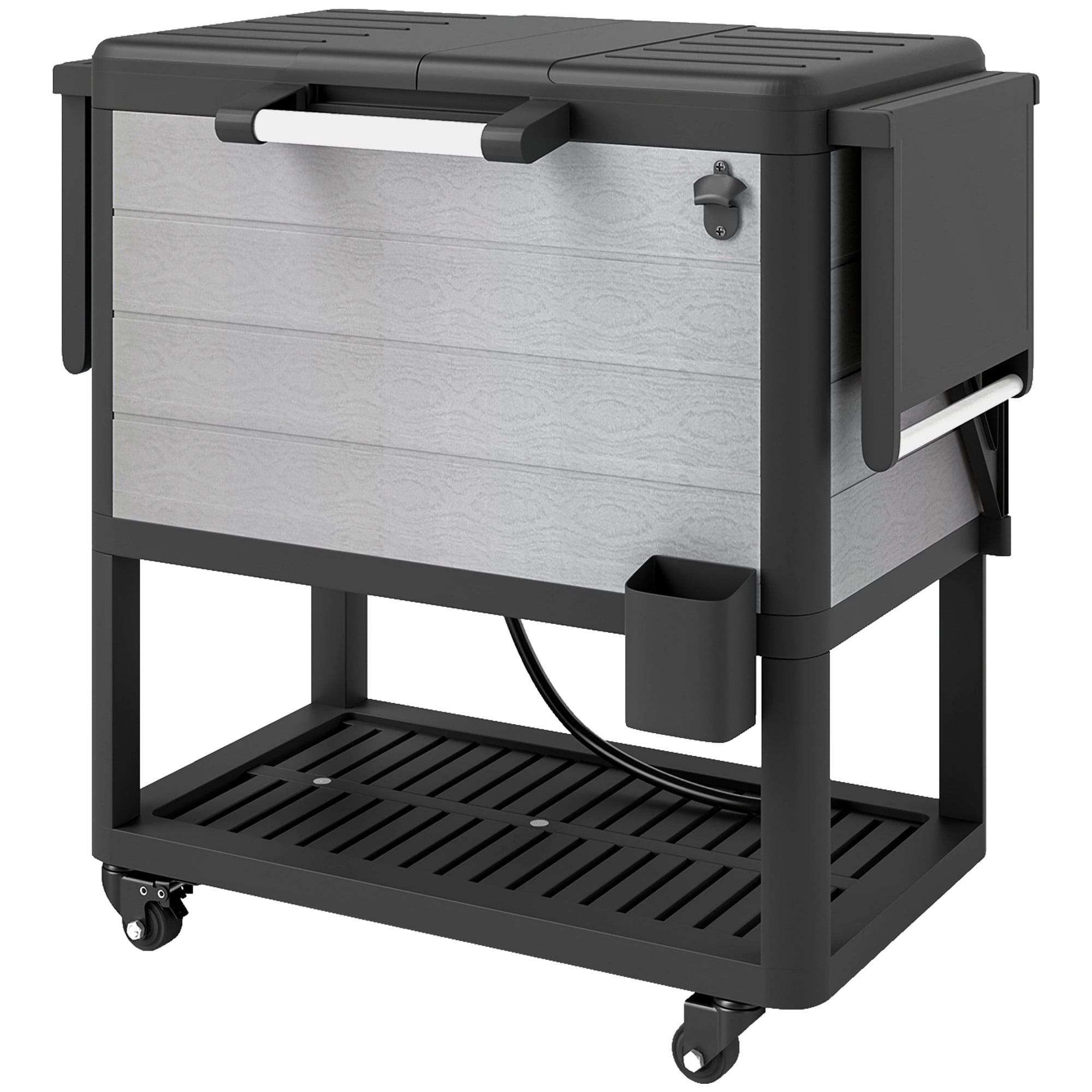 Homiyad 104 Quart Large Capacity Outdoor Cooler Cart, Patio Rolling Ice Chest with Bottle Opener Shelves Wheels, Gray