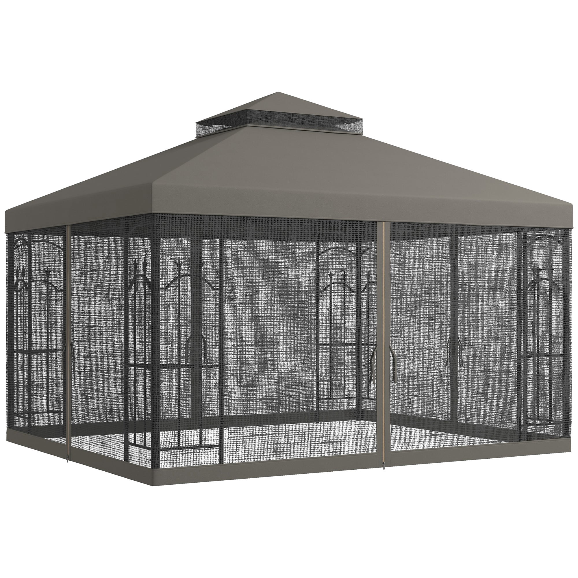 Homiyad 10x12 Gazebo with Shelves Double Roof Netting Outdoor Canopy Gazebo Patio Shelter