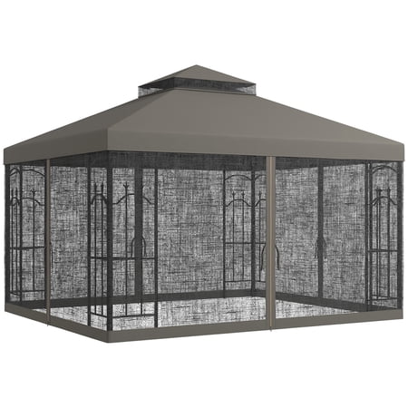 Homiyad 10x12 Gazebo with Shelves Double Roof Netting Outdoor Canopy Gazebo Patio Shelter