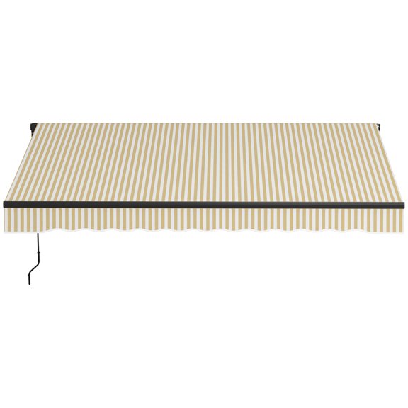 Homiyad 12 x 10 Ft Retractable Awning Beige and White 280gsm UV Resistant Sunshade Deck Balcony Yard Outdoor Shelter | Aosom.com