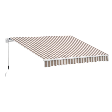 Homiyad 12' x 8' Patio Awning Canopy Retractable Sun Shade Shelter with Manual Crank Handle for Patio, Deck, Yard, Beige