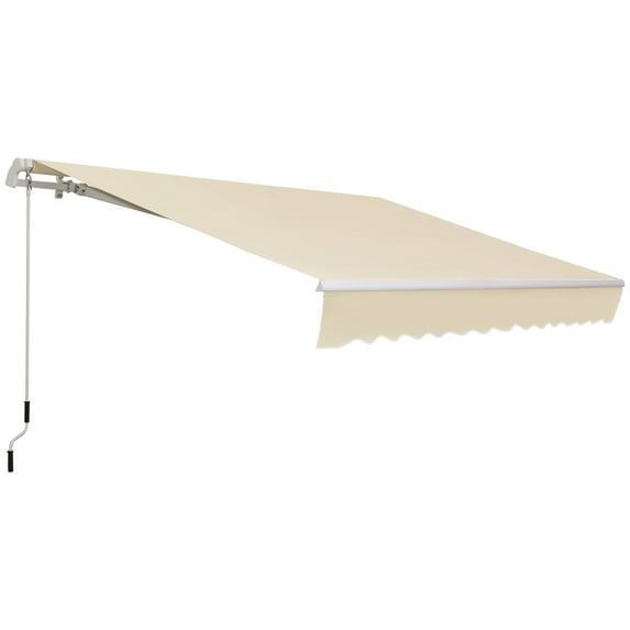 Homiyad 12'x8' Retractable Patio Awning, Manual Crank for Patio, Deck, Cream White| Aosom.com