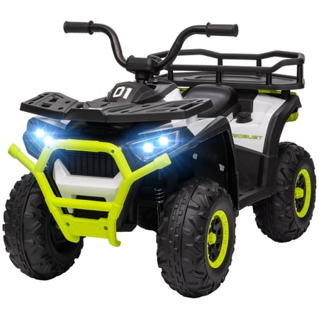 Homiyad 12V Kids ATV, 4 Wheeler Quad w/ 4 Spring Suspension Wheels, LED Lights, Music USB, Green