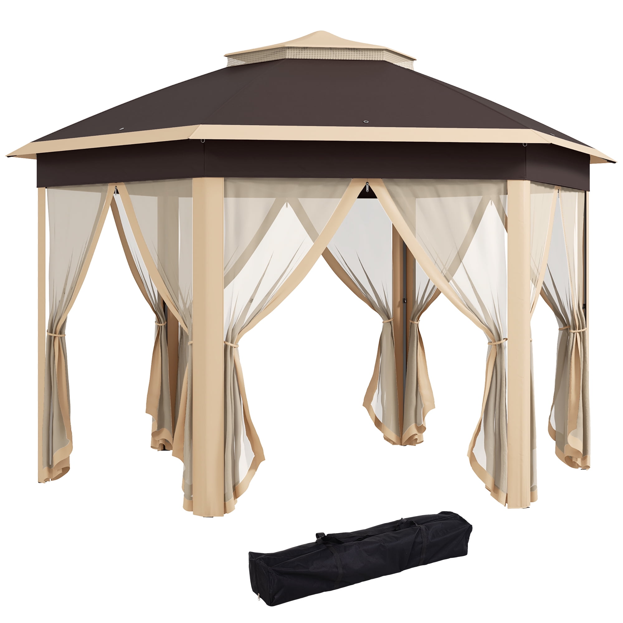 Homiyad 13 x 13 Pop Up Gazebo Hexagonal Canopy with Mesh Netting for Outdoor Events Patio Garden Wedding Party Shelter| Aosom.com