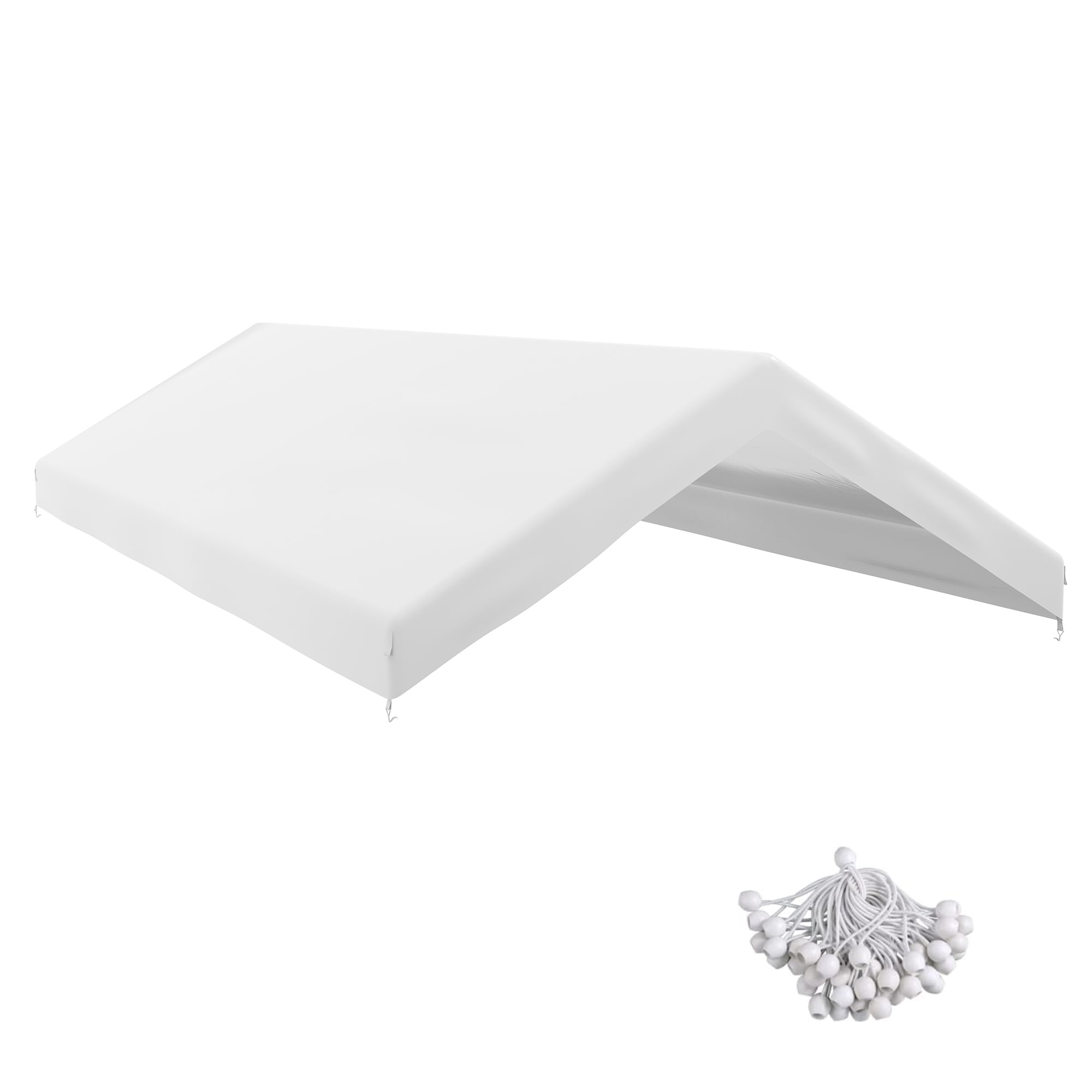 Homiyad 19.7' x 9.7' Carport Replacement Canopy UV Resistant Garage Car Cover with Ball Bungee Cords White| Aosom.com