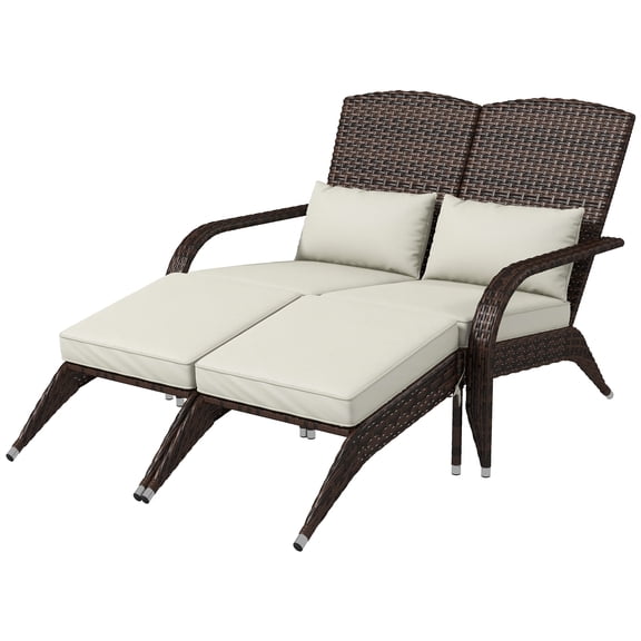 Homiyad 2 Person Patio Wicker Adirondack Chair, High-Back Fire Pit Chair with Cushions, Cream White
