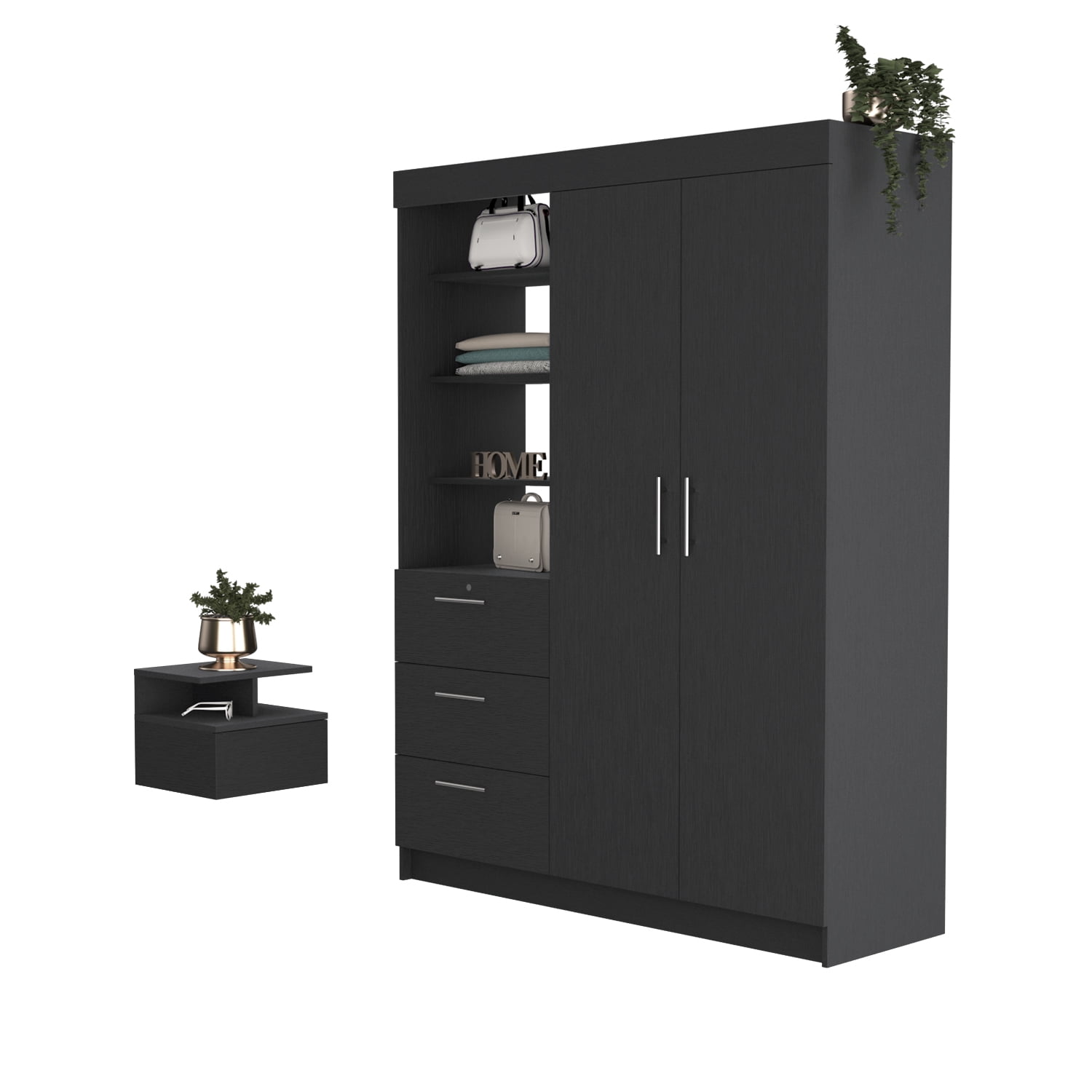 Homiyad 2 Piece Bedroom Set, Armoire + Nightstand, Black - Walmart.com