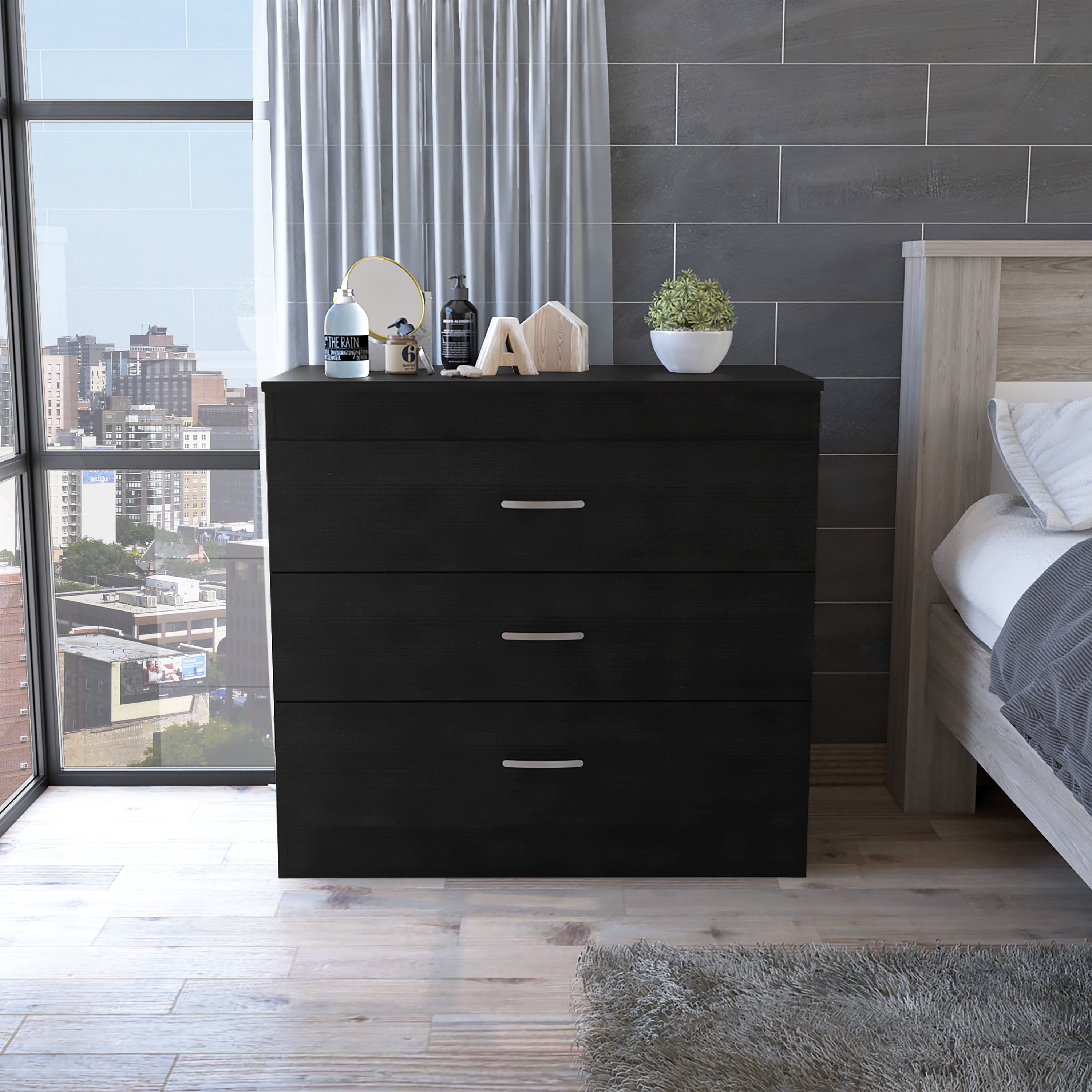 Homiyad 3-Drawer Dresser Black Wengue - Walmart.com