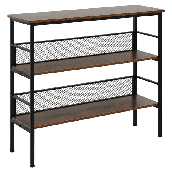 Homiyad 3-Tier Console Table Industrial Style Storage Metal Wooden Shelf with a Robust Multi-Functional Design & Adjustable Feet, Black