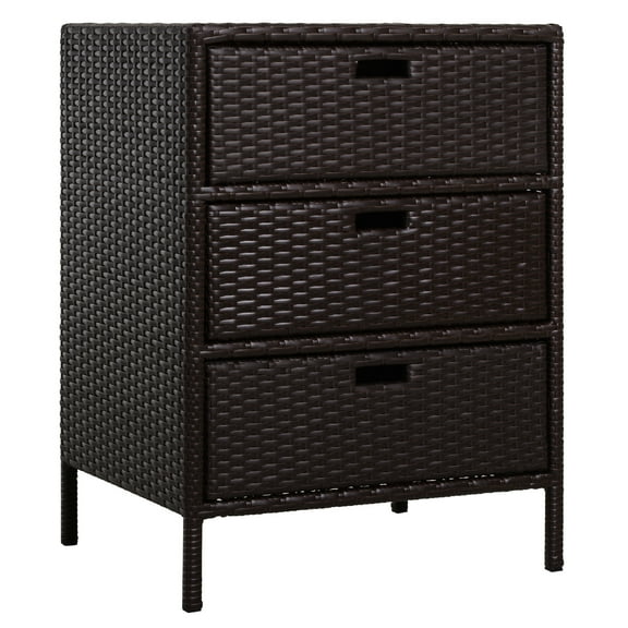 Homiyad 32" Poolside Rattan Wicker Patio Organizer Storage Cabinet with 3 Large Drawers & Weather-Fighting Materials