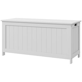 Homiyad 39.4" Storage Trunk w/ 2 Safety Hinges, Wooden Storage Bench w/ Side Handles, Storage Chest for Playroom, White