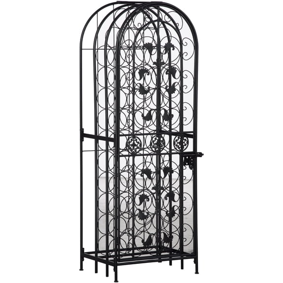 Homiyad 45 Bottle Wrought Iron Wine Rack Jail with Lock - Black