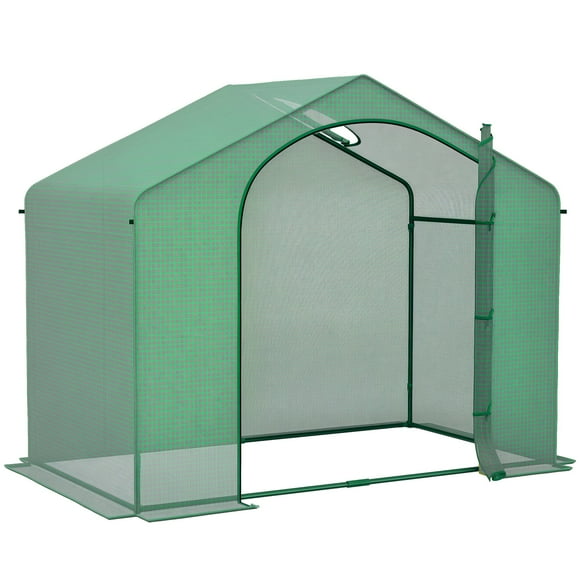 Homiyad 6' x 3' x 5' Walk-in Greenhouse, Portable Hot House, PE Cover, Steel Frame, Zipper Door, Top Vent for Flowers, Vegetables, Green | Aosom.com